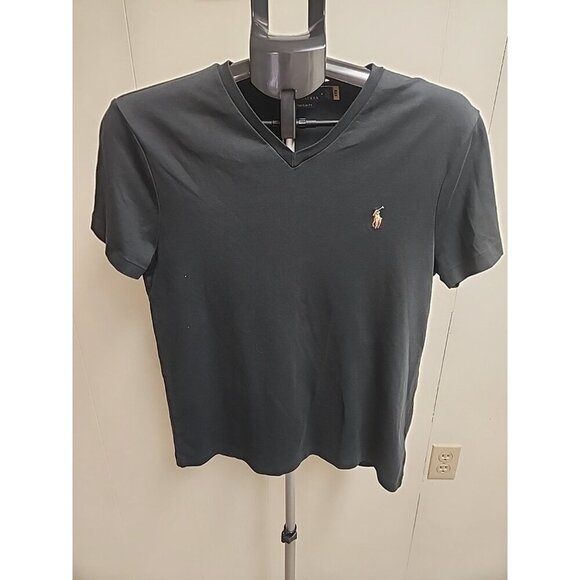 Polo Ralph Lauren Shirt Womens Med Black Pony Logo V Neck Casual Preppy Ladies - Picture 2 of 7